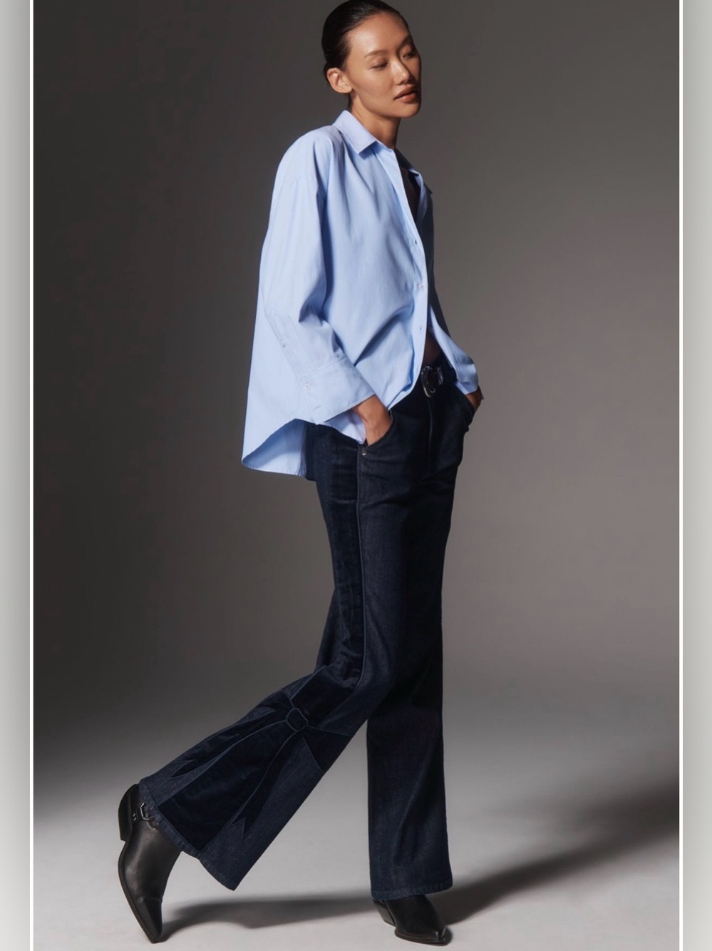 maeve high rise bow peep flare jeans